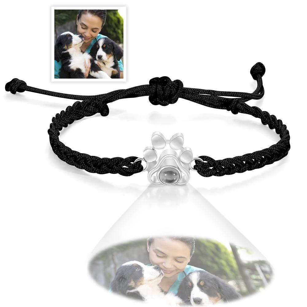 Custom Dog Paw Photo Projection Bracelet – Personalized Braided Rope Gift