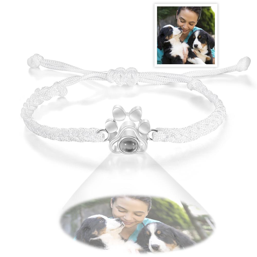 Custom Dog Paw Photo Projection Bracelet – Personalized Braided Rope Gift