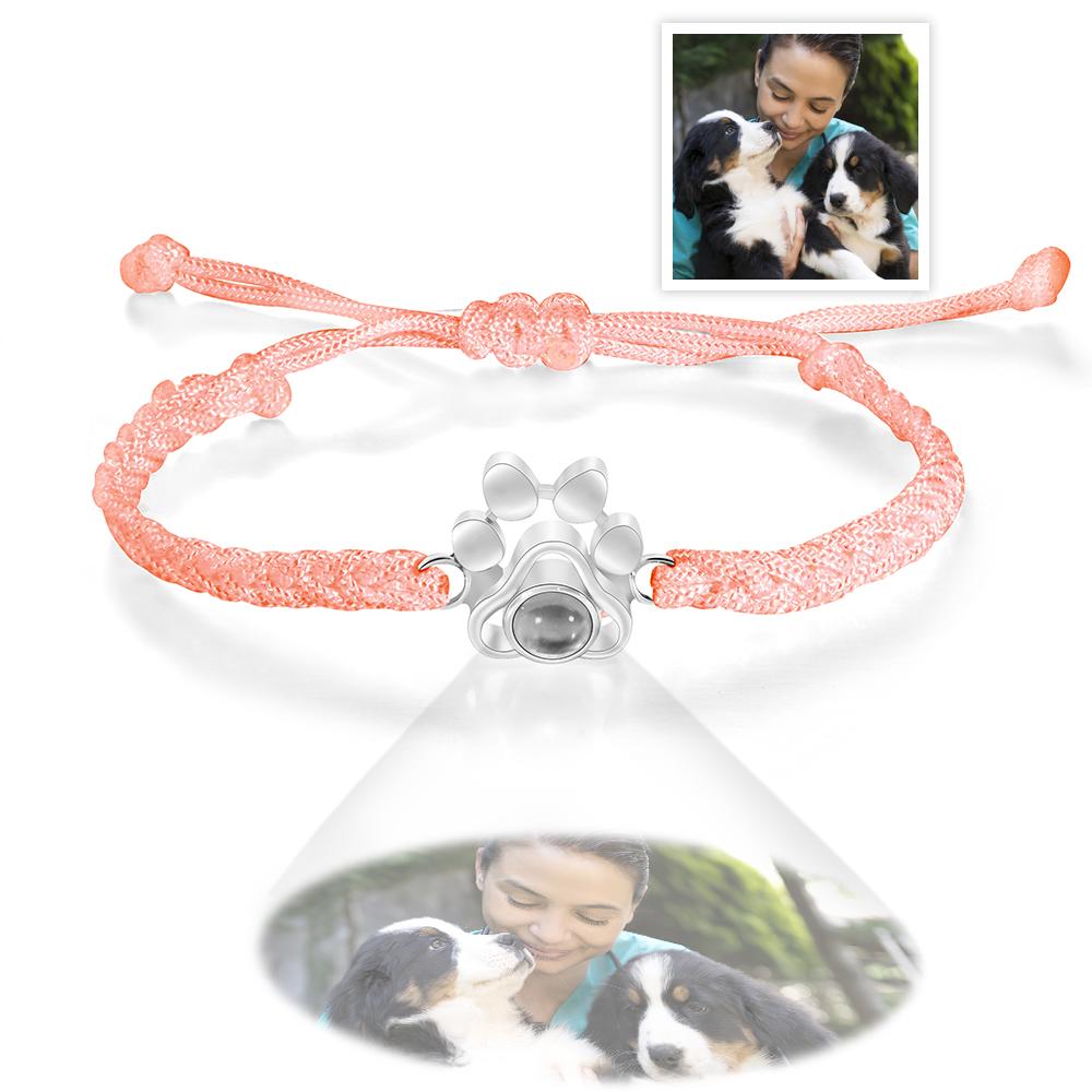 Custom Dog Paw Photo Projection Bracelet – Personalized Braided Rope Gift