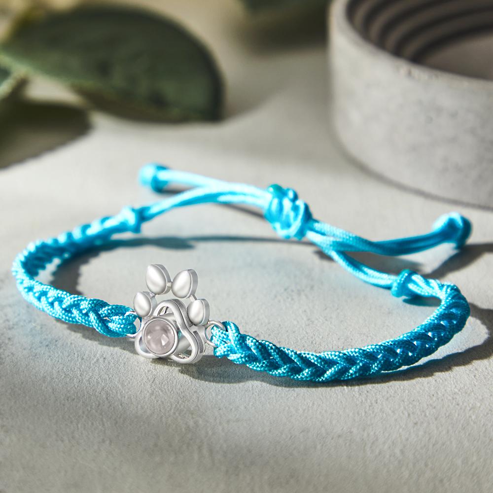 Custom Dog Paw Photo Projection Bracelet – Personalized Braided Rope Gift