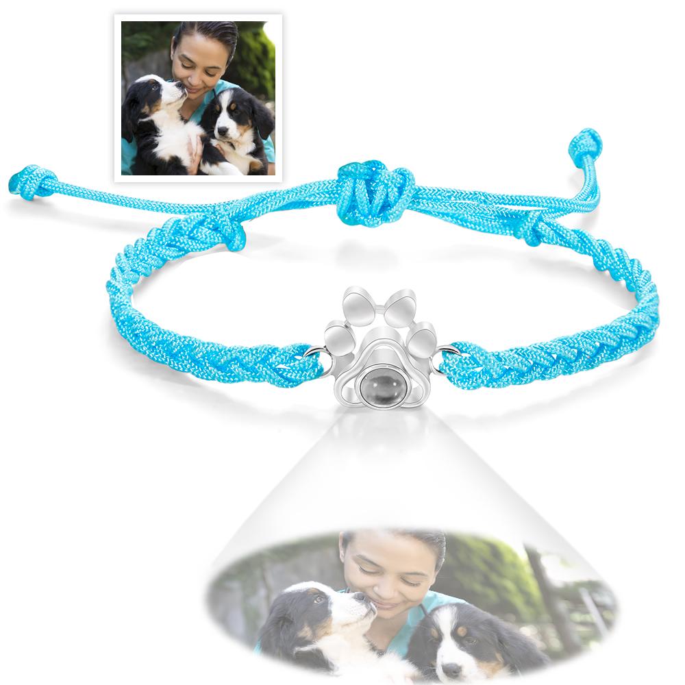 Custom Dog Paw Photo Projection Bracelet – Personalized Braided Rope Gift