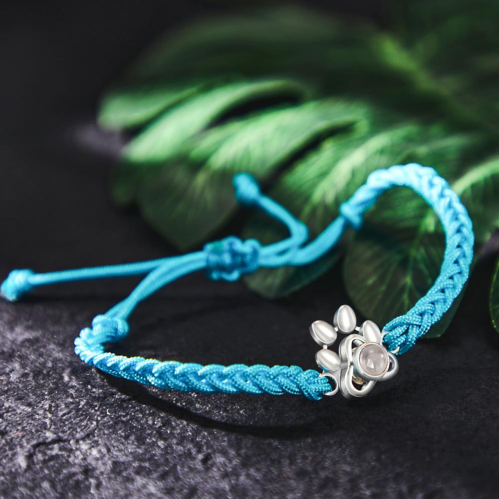 Custom Dog Paw Photo Projection Bracelet – Personalized Braided Rope Gift