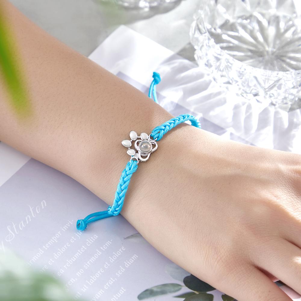 Custom Dog Paw Photo Projection Bracelet – Personalized Braided Rope Gift