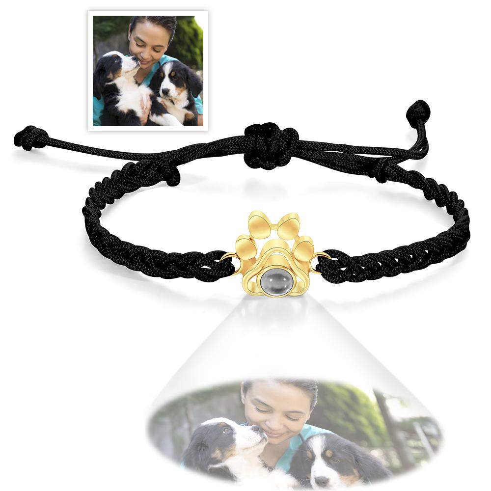 Custom Dog Paw Photo Projection Bracelet – Personalized Braided Rope Gift