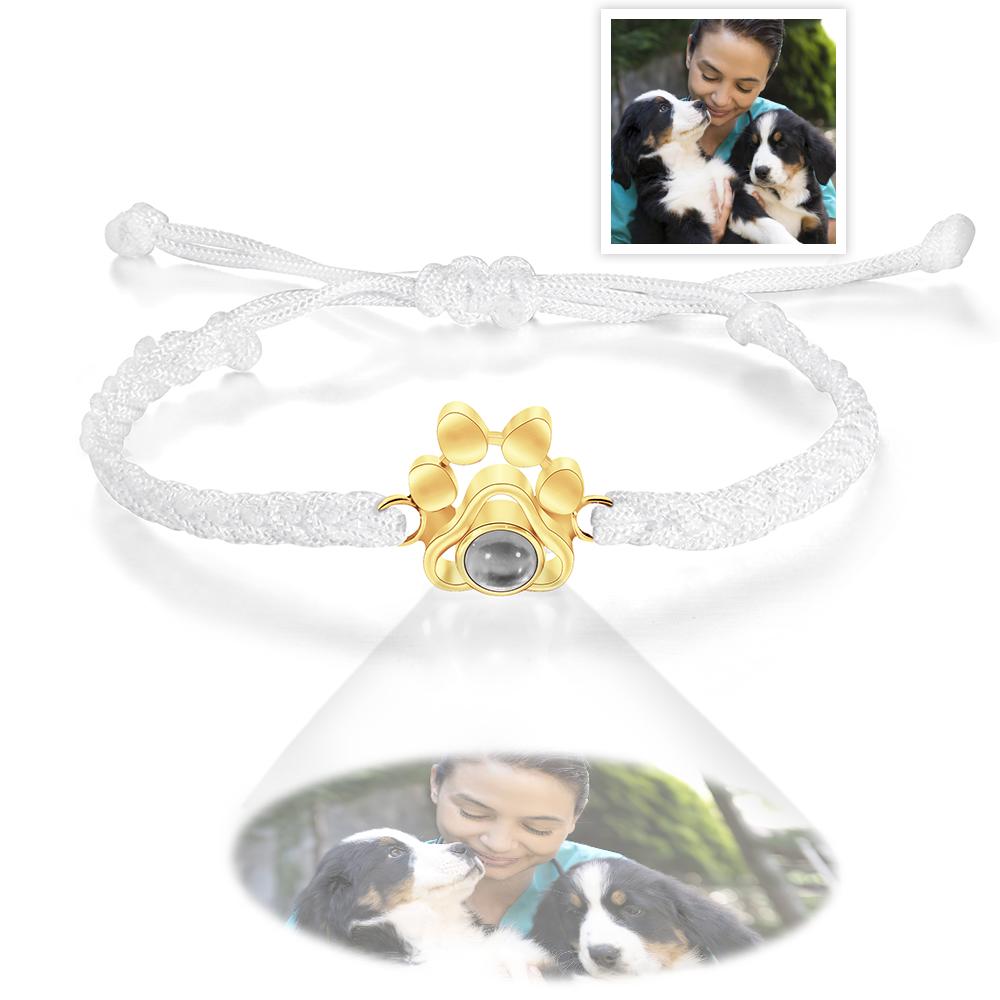 Custom Dog Paw Photo Projection Bracelet – Personalized Braided Rope Gift