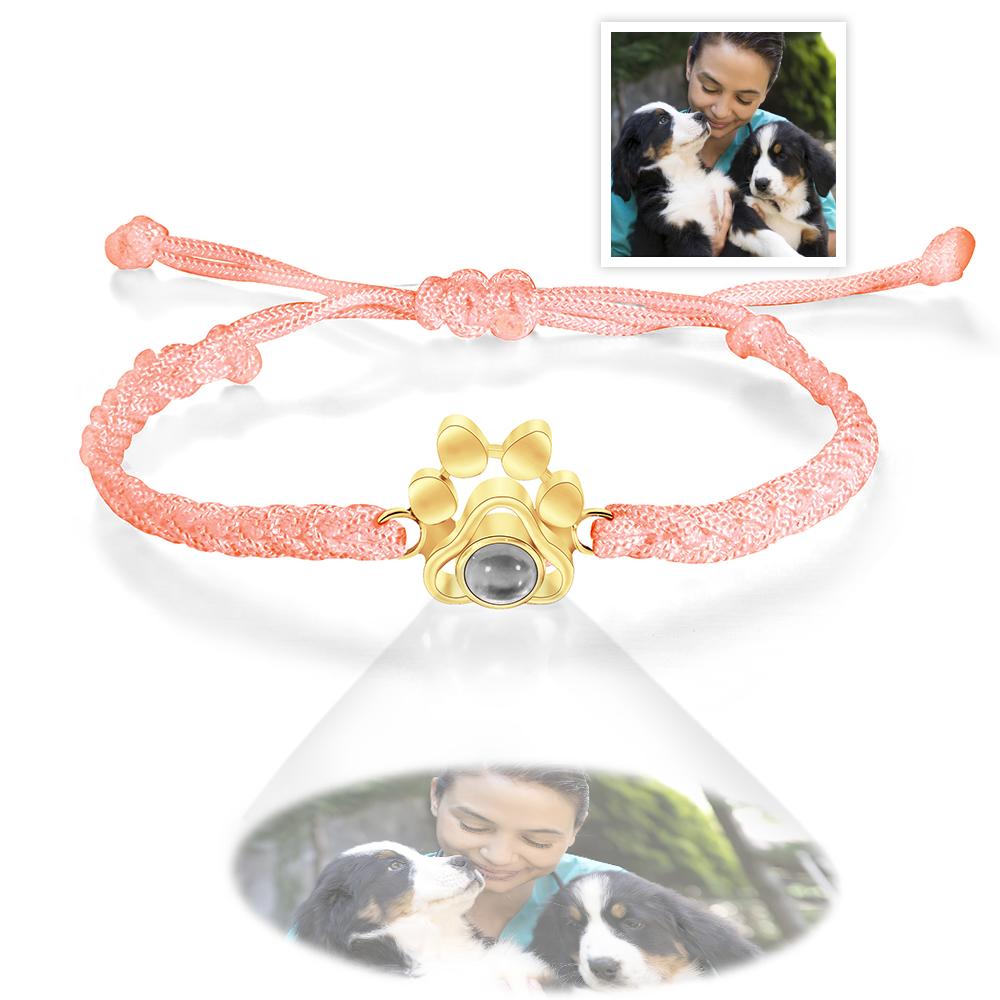 Custom Dog Paw Photo Projection Bracelet – Personalized Braided Rope Gift
