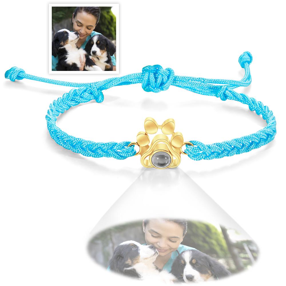 Custom Dog Paw Photo Projection Bracelet – Personalized Braided Rope Gift