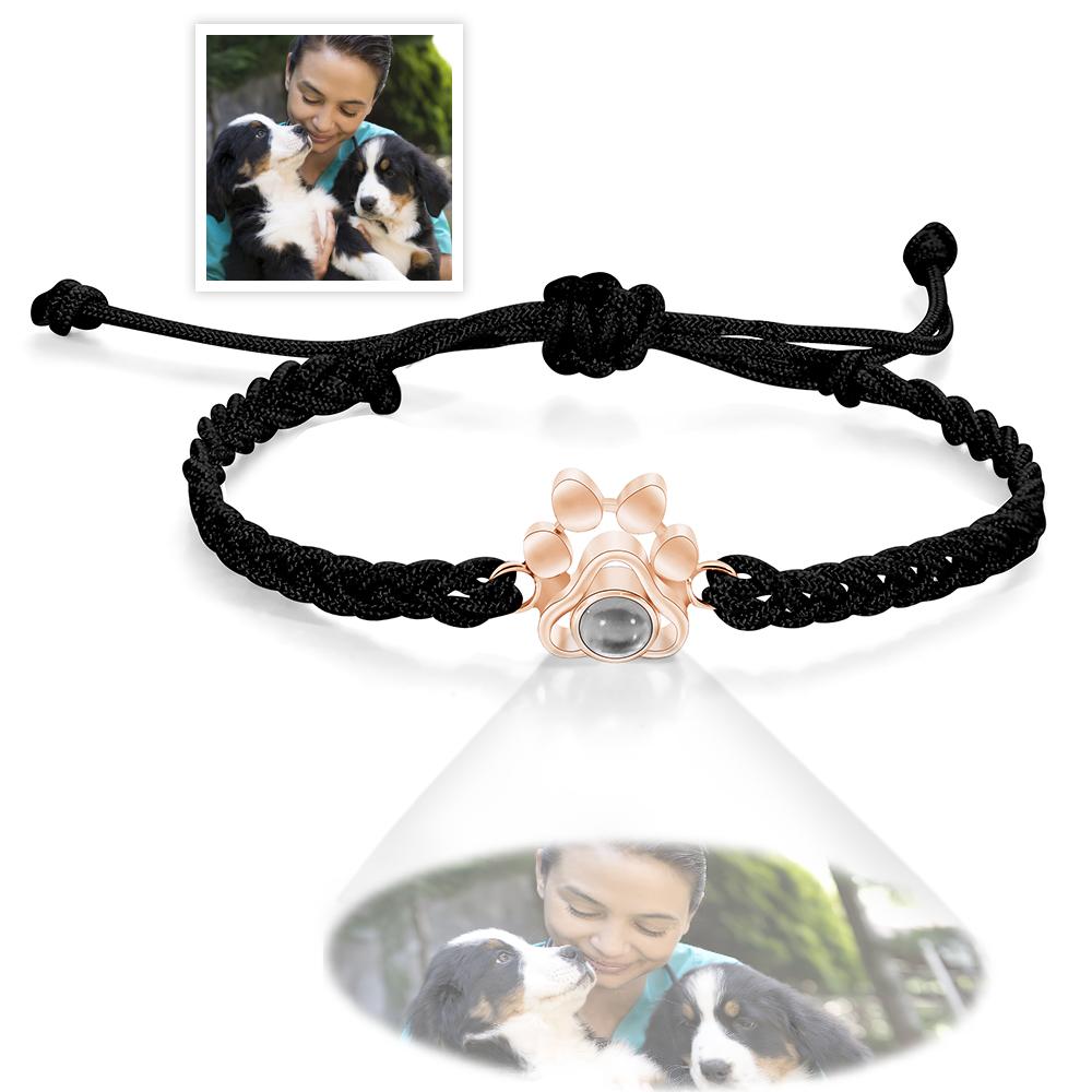 Custom Dog Paw Photo Projection Bracelet – Personalized Braided Rope Gift