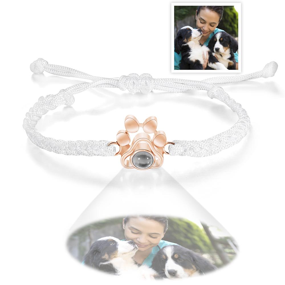 Custom Dog Paw Photo Projection Bracelet – Personalized Braided Rope Gift