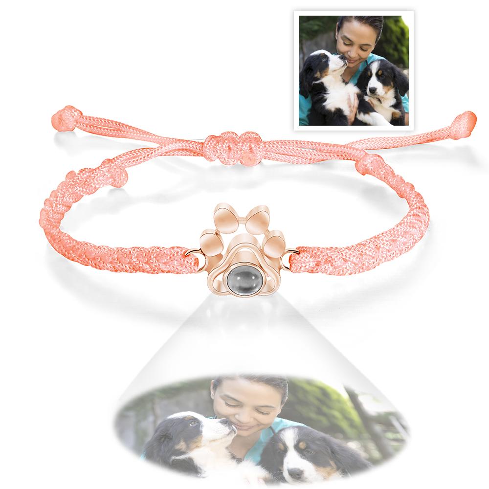 Custom Dog Paw Photo Projection Bracelet – Personalized Braided Rope Gift