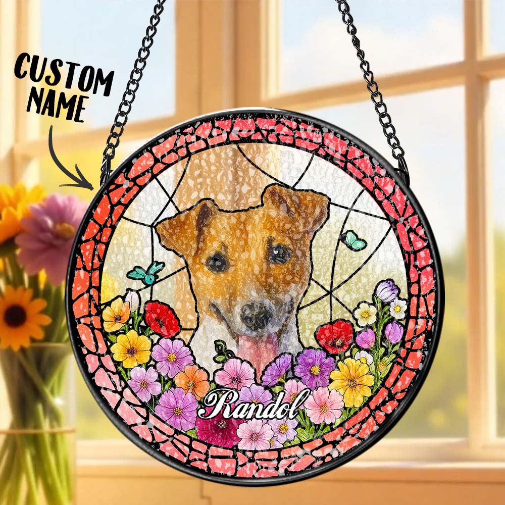 Custom Stained Glass Pet Portrait Suncatcher – Personalized Dog Lover Gift