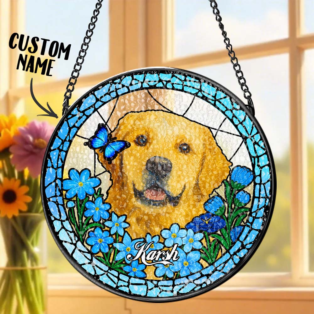 Custom Stained Glass Pet Portrait Suncatcher – Personalized Dog Lover Gift