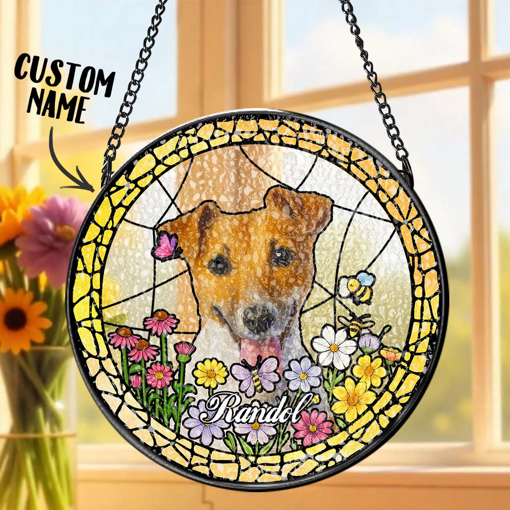 Custom Stained Glass Pet Portrait Suncatcher – Personalized Dog Lover Gift