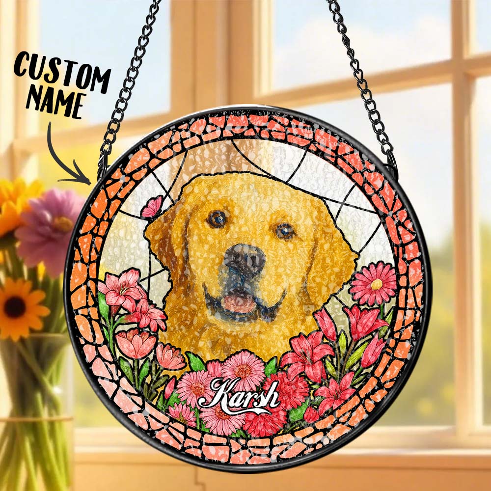 Custom Stained Glass Pet Portrait Suncatcher – Personalized Dog Lover Gift