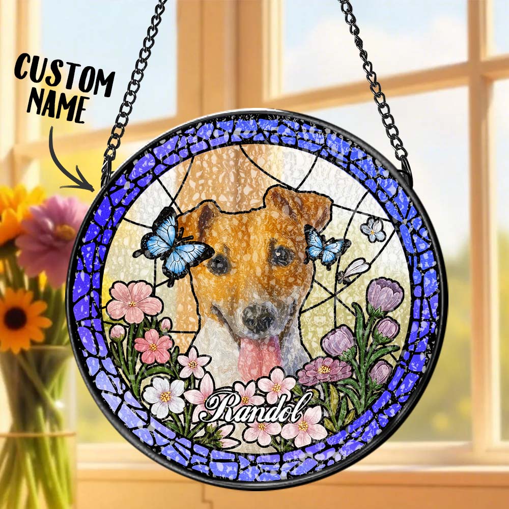 Custom Stained Glass Pet Portrait Suncatcher – Personalized Dog Lover Gift