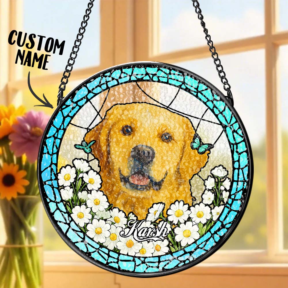 Custom Stained Glass Pet Portrait Suncatcher – Personalized Dog Lover Gift