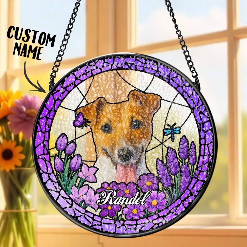 Custom Stained Glass Pet Portrait Suncatcher – Personalized Dog Lover Gift