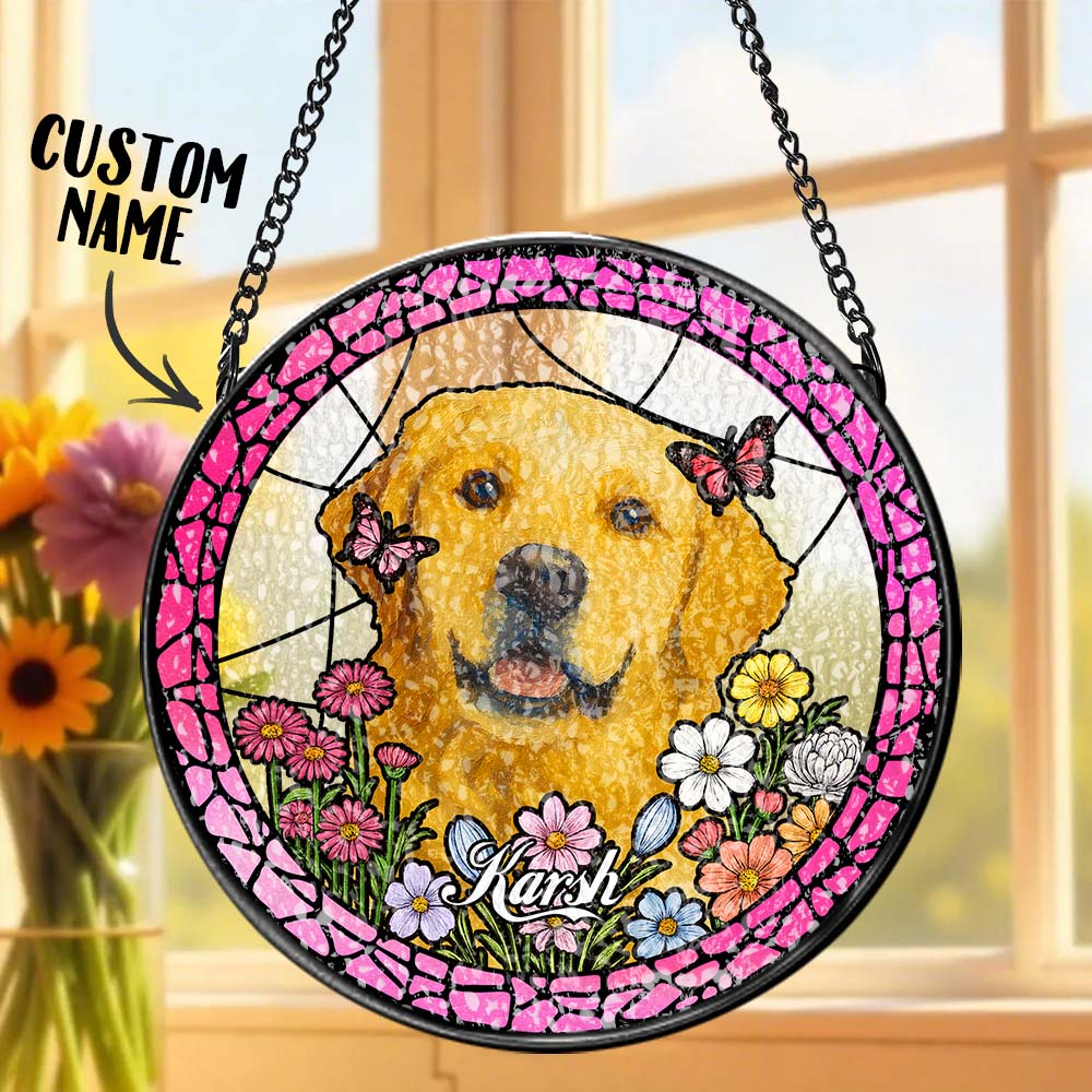 Custom Stained Glass Pet Portrait Suncatcher – Personalized Dog Lover Gift