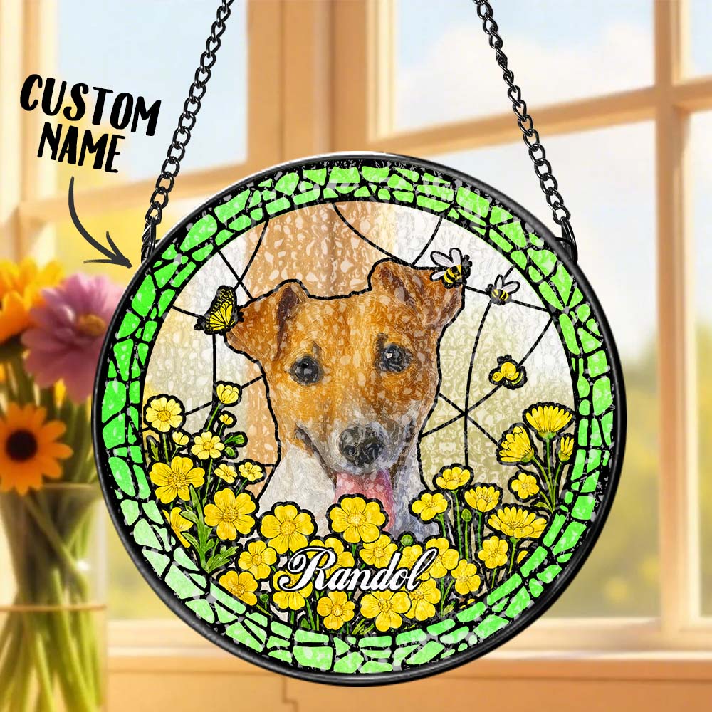 Custom Stained Glass Pet Portrait Suncatcher – Personalized Dog Lover Gift