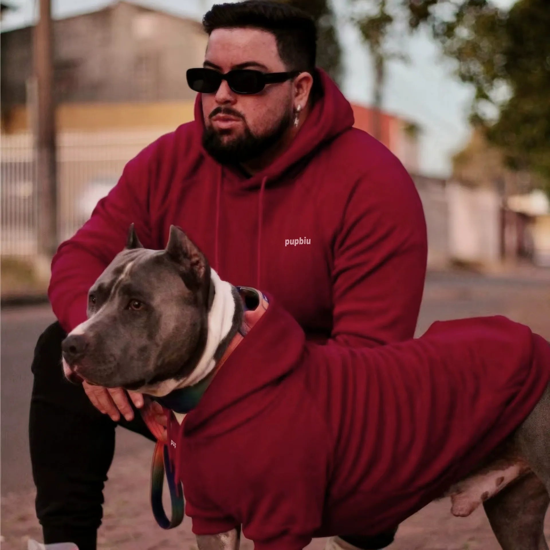 Warm Velvet Dog Human Hoodie in Red
