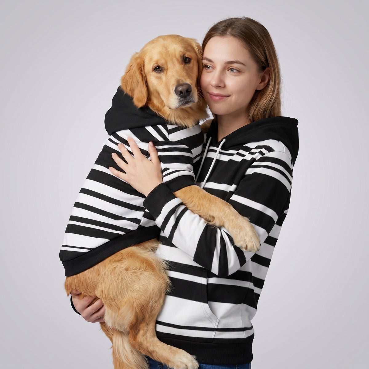 Classic Black and White Stripe Matching Human Hoodie for Dog Owners