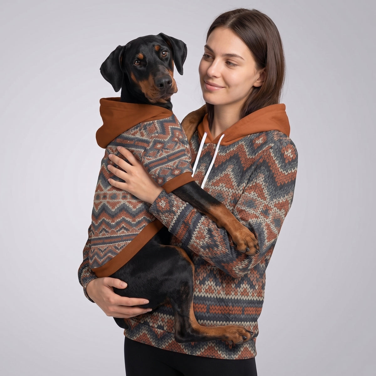 Rustic Nordic Knit Matching Human Hoodie for Dog Owners