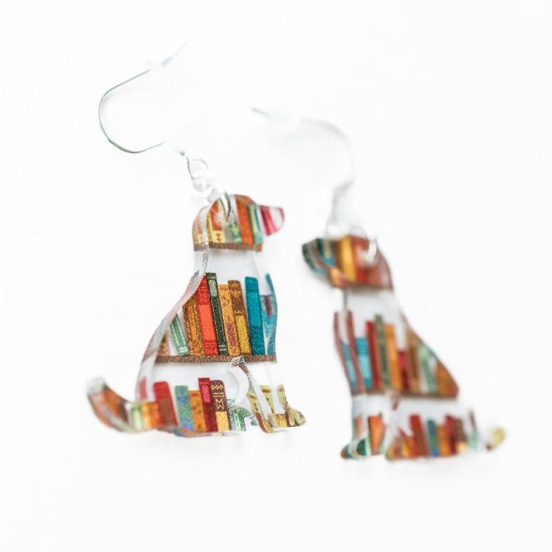 Bookshelf Dangle Earrings – Unique Gift for Dog Lovers