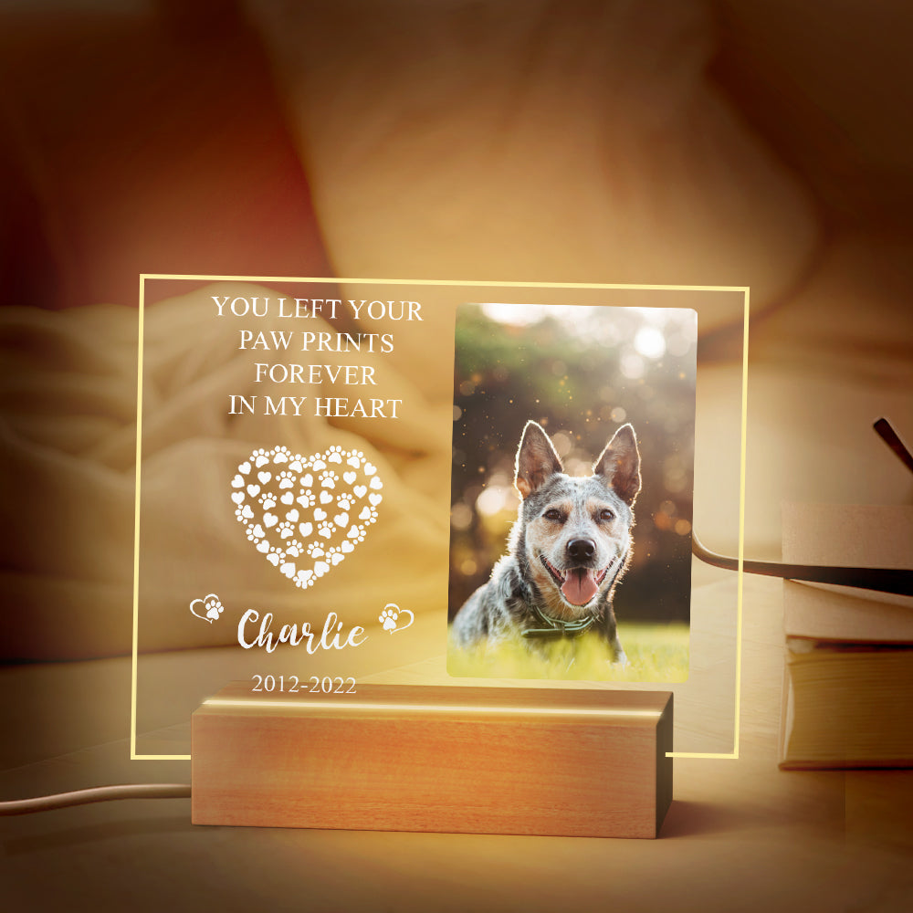 Personalized Dog Night Light – Custom Acrylic Plaque with Wooden Base