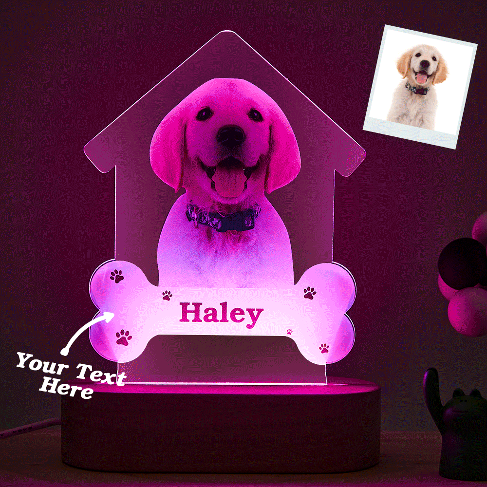 Personalized Dog Night Light – Custom Engraved Wooden Base Lamp