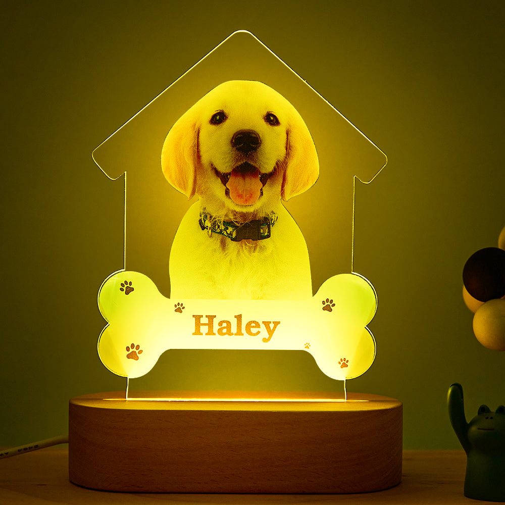 Personalized Dog Night Light – Custom Engraved Wooden Base Lamp