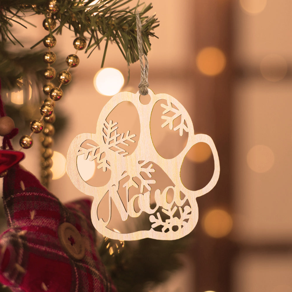 Personalized Dog Paw Ornament – Custom Wooden Keepsake for Christmas
