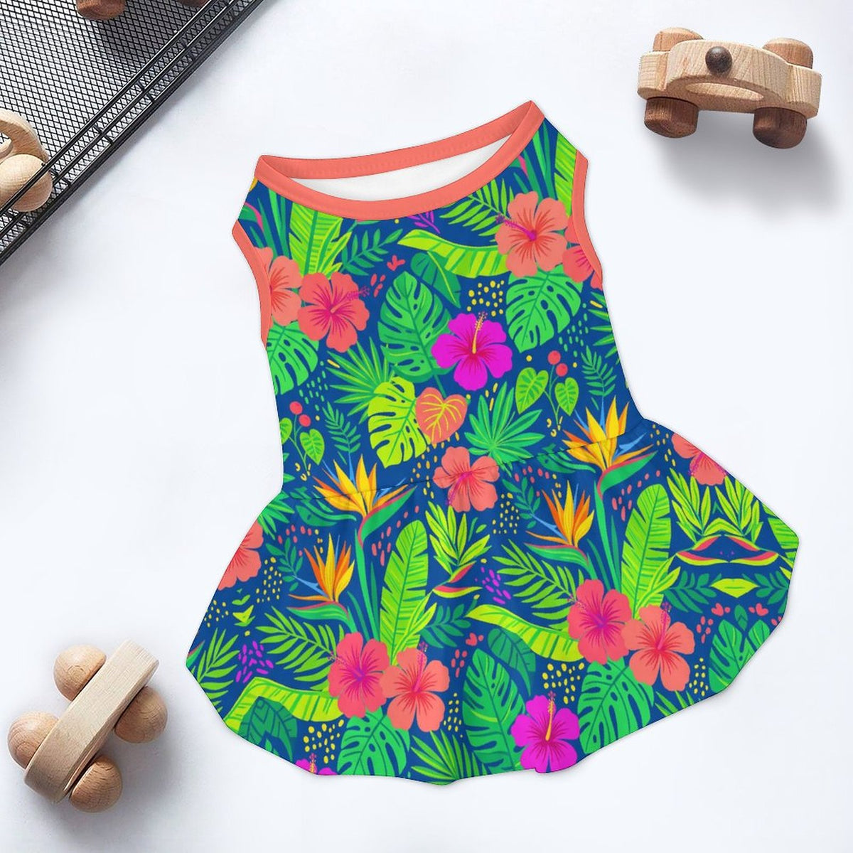 Tropical Palm Hibiscus Small Dog Ruffle Dog Dress