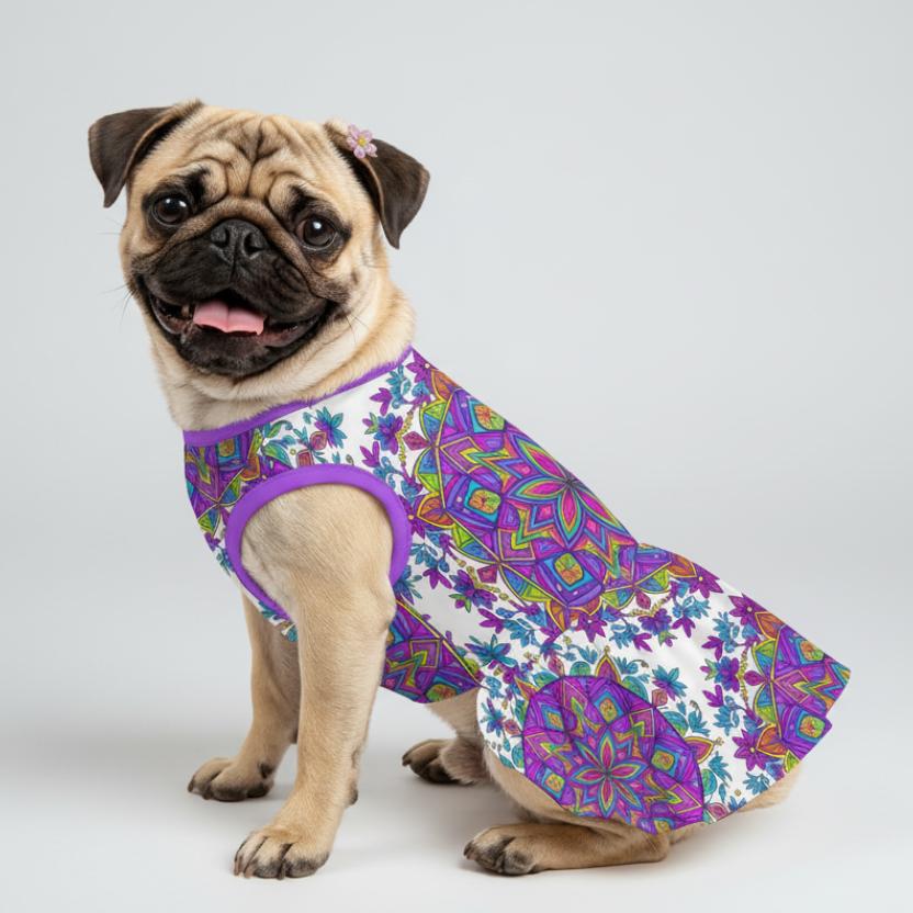 Boho Mandala Floral Small Dog Ruffle Dog Dress