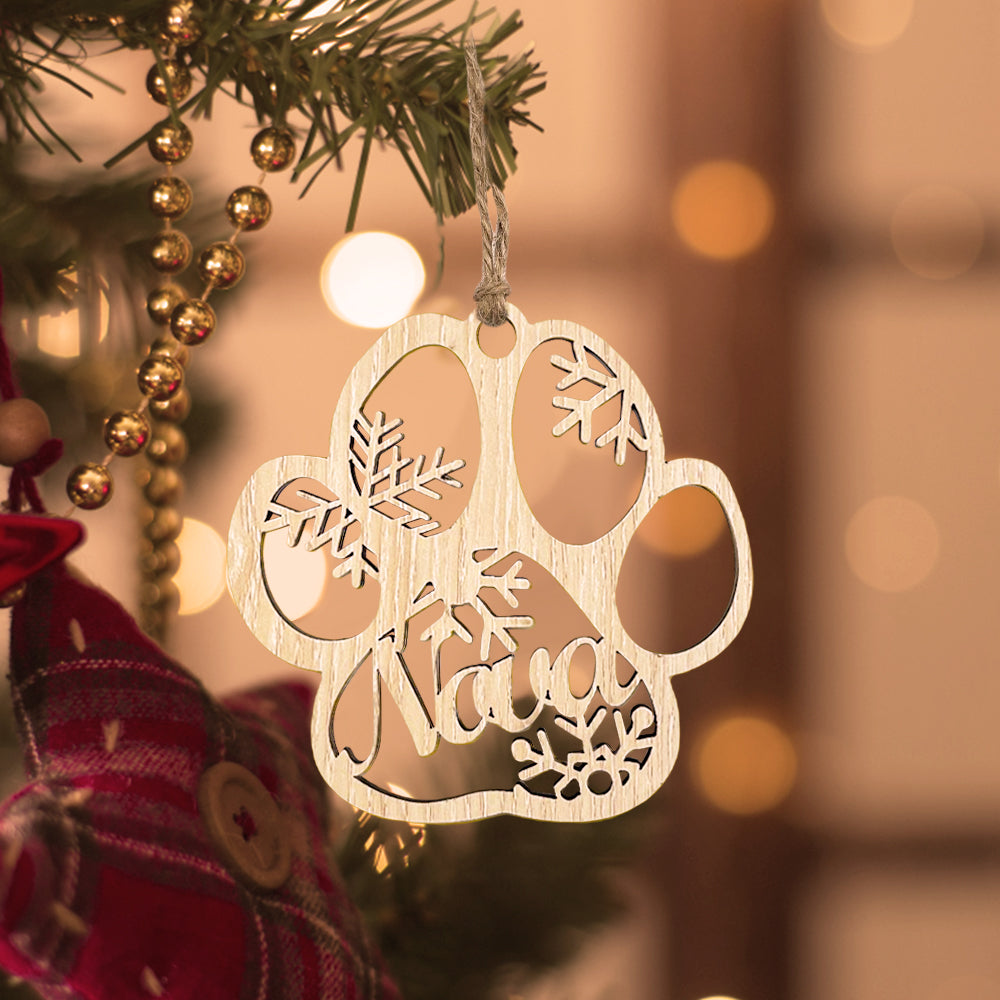 Personalized Dog Paw Ornament – Custom Wooden Keepsake for Christmas