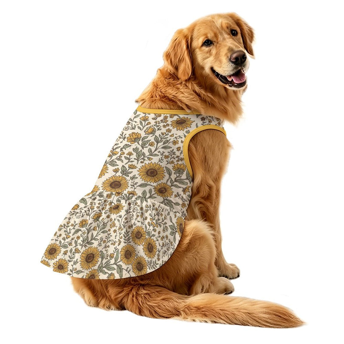 Vintage Sunflower Floral Large Dog Ruffle Dog Dress