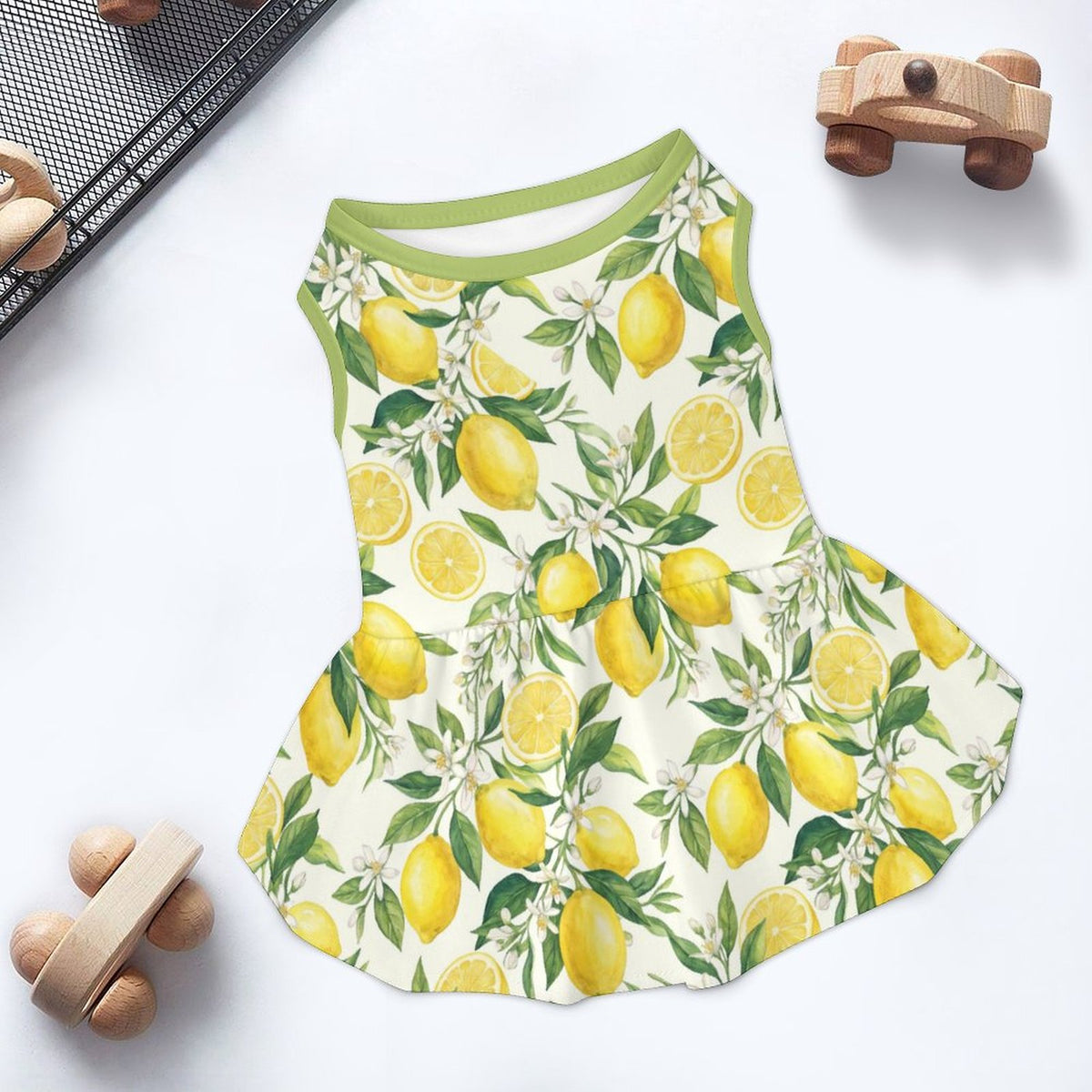Mediterranean Lemon Blossom Small Dog Ruffle Dog Dress