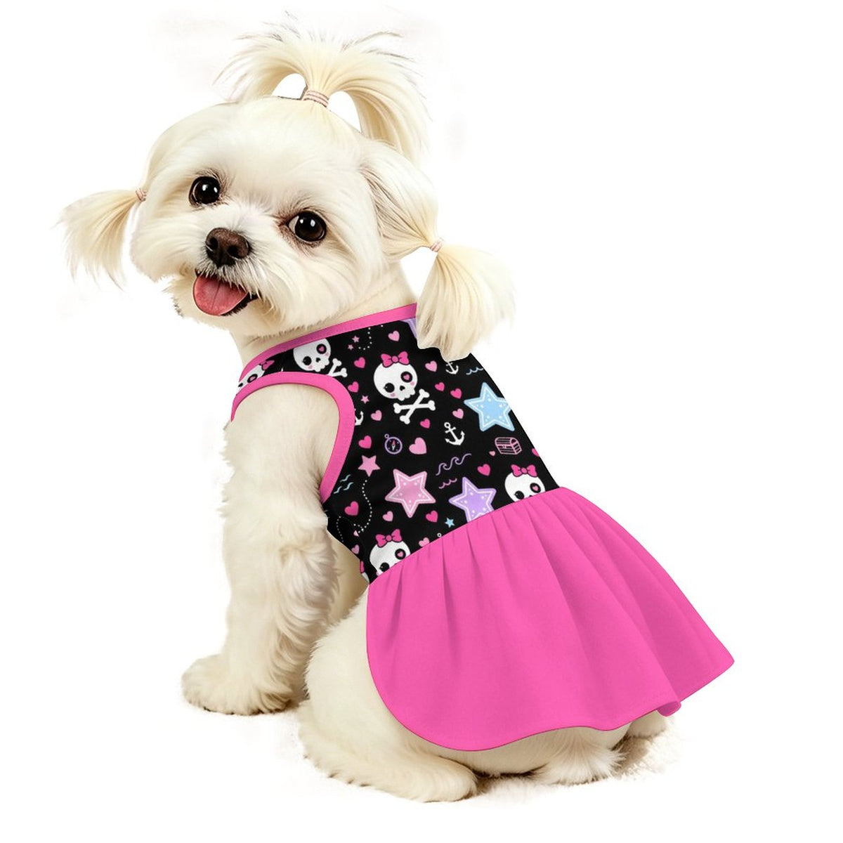 Pink Skull and Stars Small Dog Ruffle Dog Dress