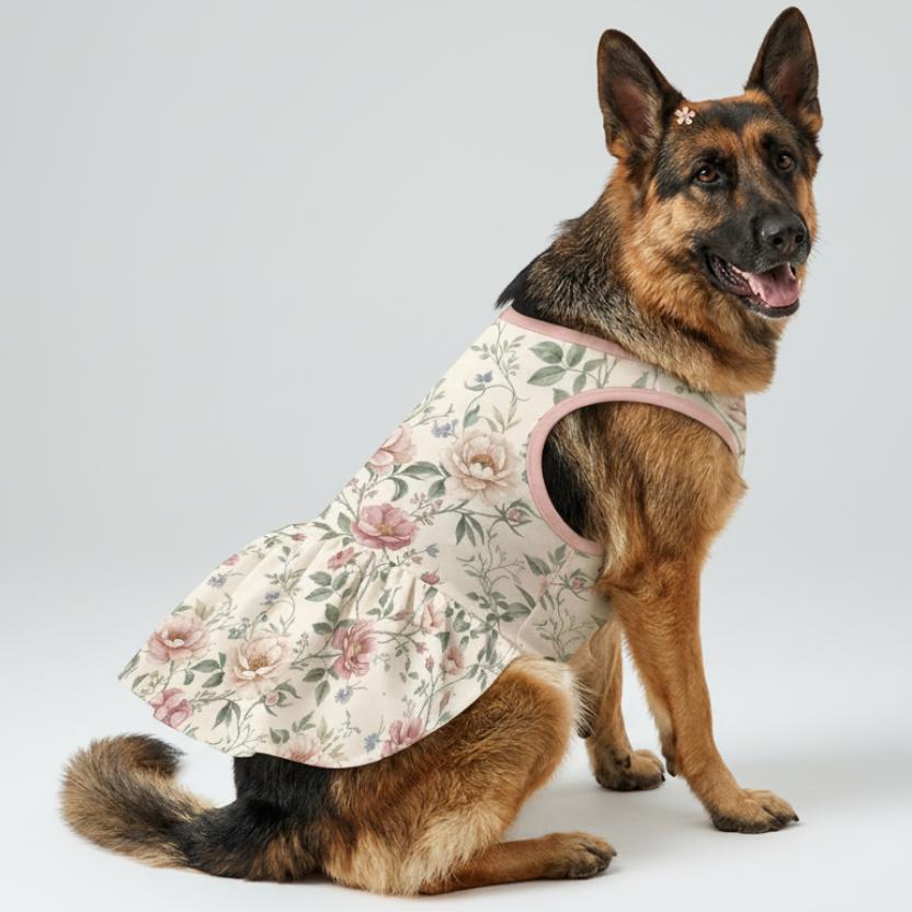 Vintage Rose Floral Large Dog Ruffle Dog Dress