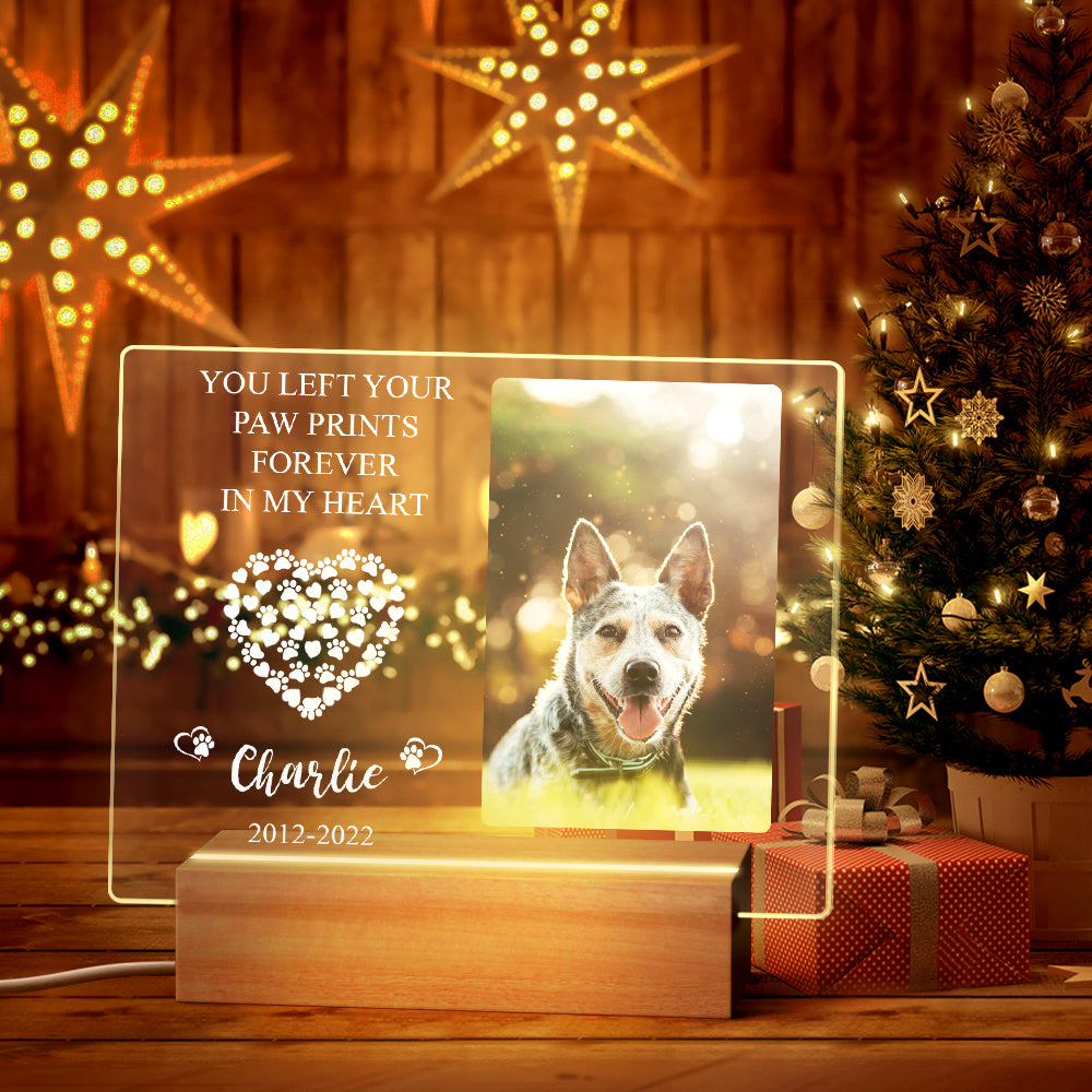 Personalized Dog Night Light – Custom Acrylic Plaque with Wooden Base