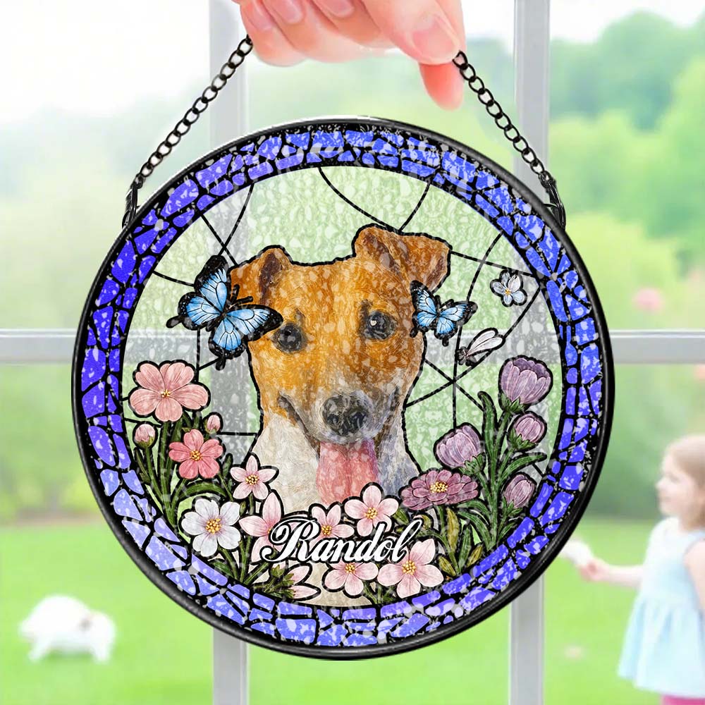 Custom Stained Glass Pet Portrait Suncatcher – Personalized Dog Lover Gift