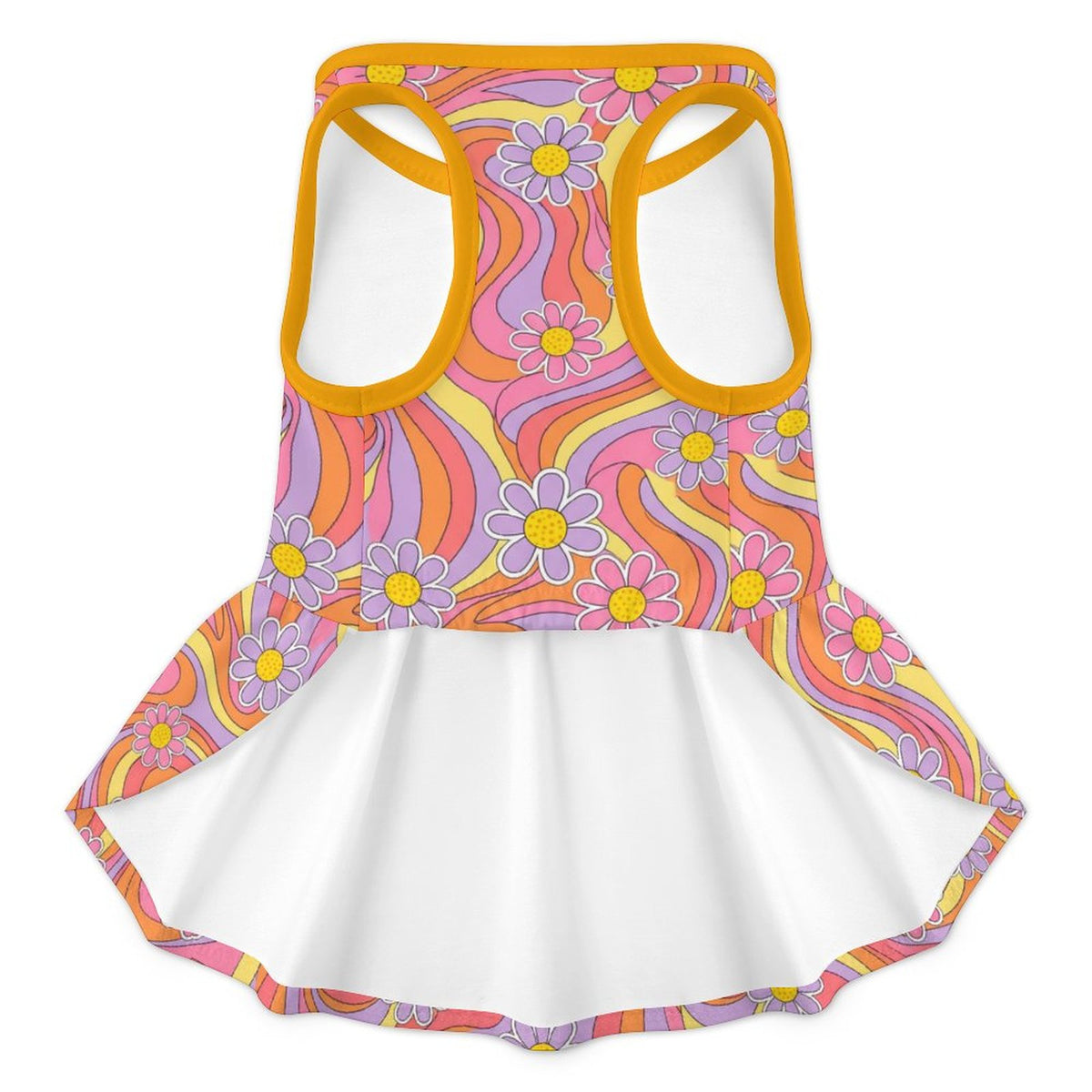 Retro Groovy Floral Small Dog Ruffle Dog Dress