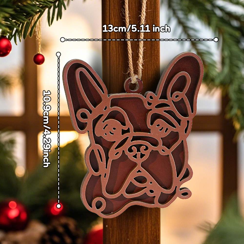 Personalized Line Art Dog Christmas Ornament – Custom Wooden Holiday Gift