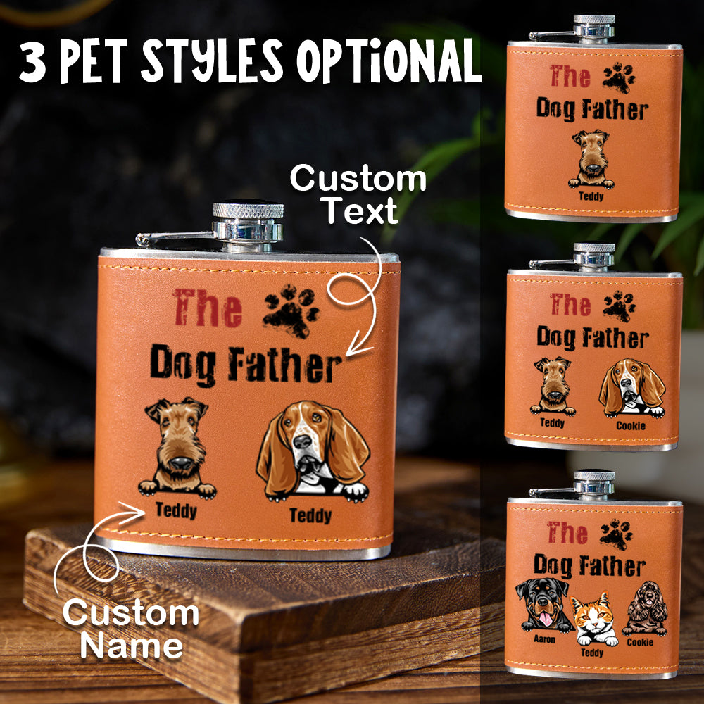 Personalized Dog Name Leather Flask