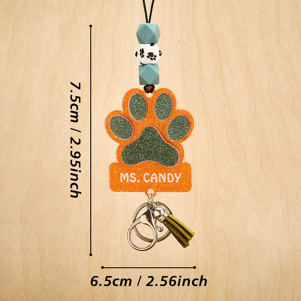 Personalized Dog Paw Glitter ID Badge Lanyard