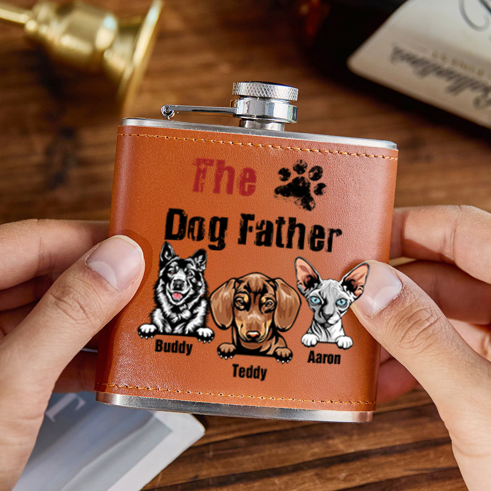 Personalized Dog Name Leather Flask