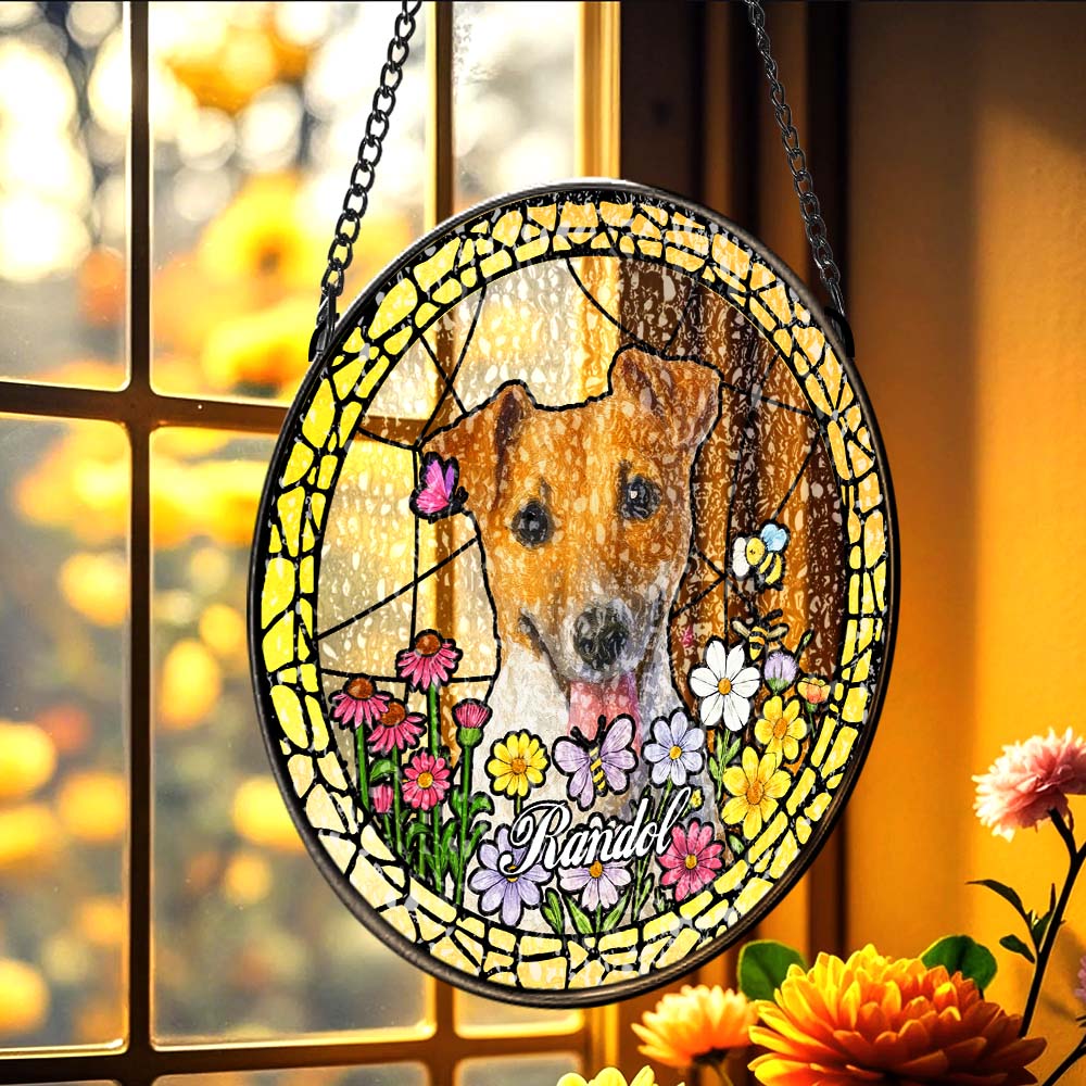 Custom Stained Glass Pet Portrait Suncatcher – Personalized Dog Lover Gift