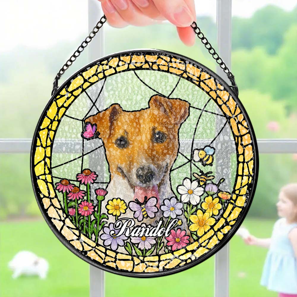Custom Stained Glass Pet Portrait Suncatcher – Personalized Dog Lover Gift