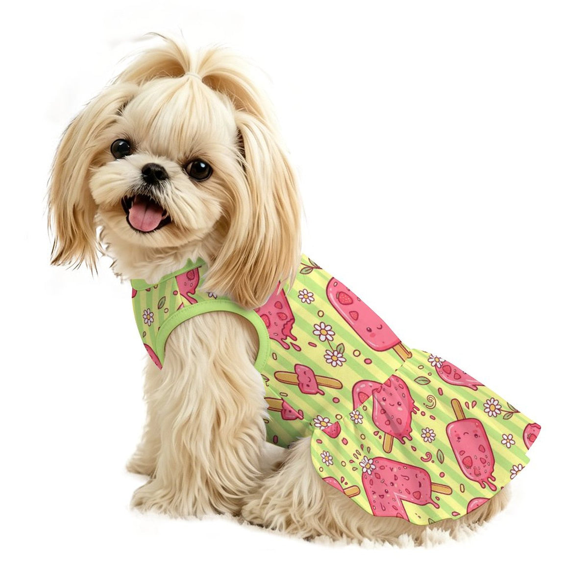 Sweet Strawberry Popsicle Small Dog Ruffle Dog Dress