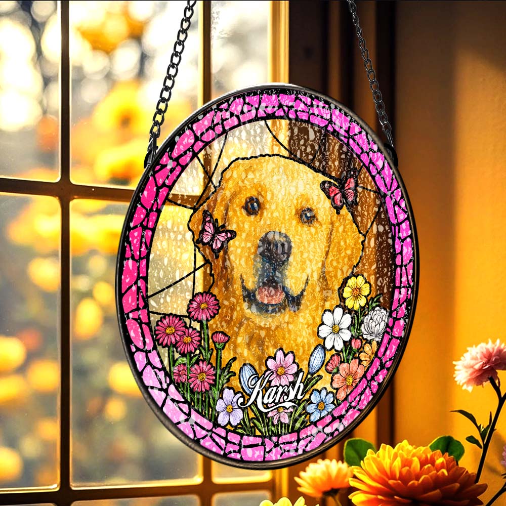 Custom Stained Glass Pet Portrait Suncatcher – Personalized Dog Lover Gift