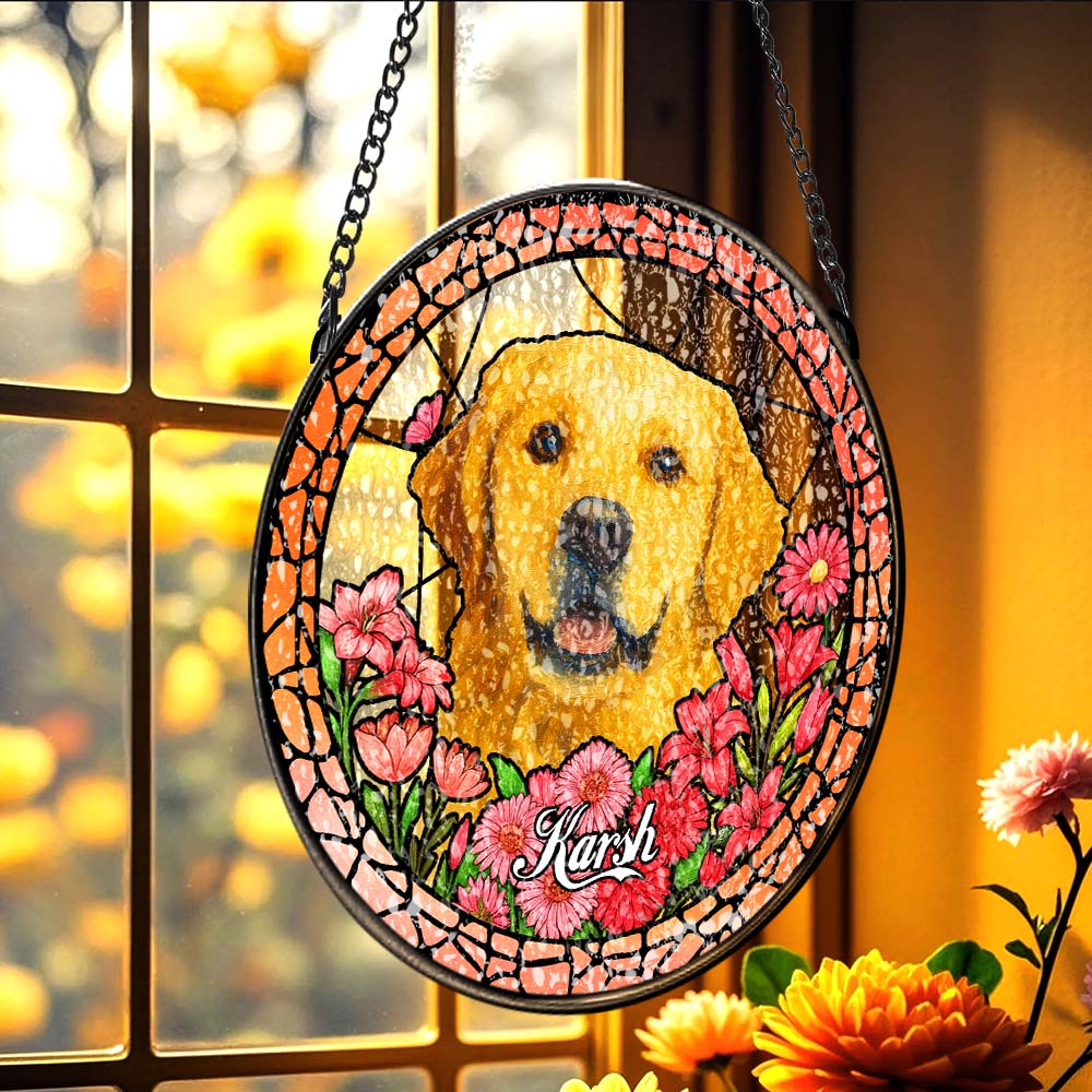 Custom Stained Glass Pet Portrait Suncatcher – Personalized Dog Lover Gift